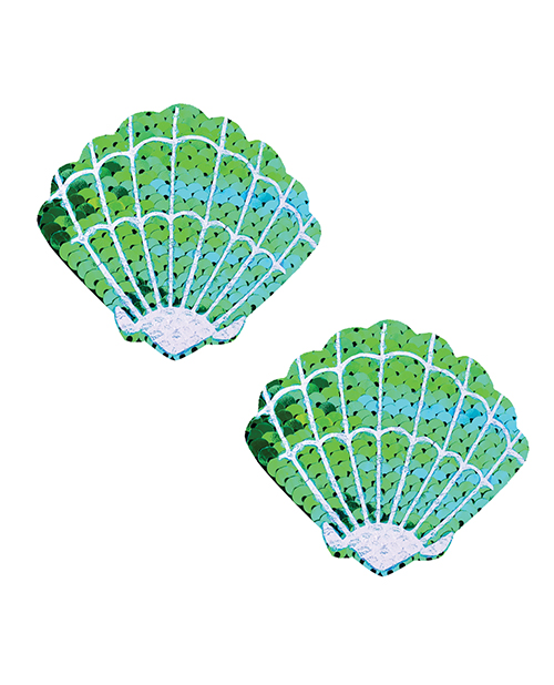 Thumbnail for Neva Nude Sequins Sea Shells Under the Sea Pasties - Green/Blue O/S