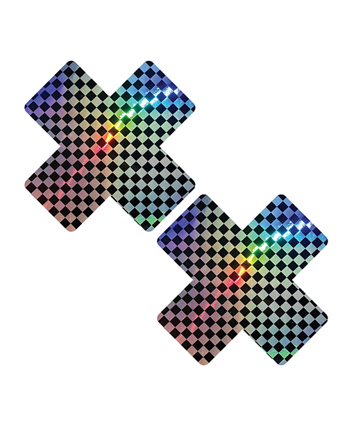 Thumbnail for Neva Nude Holographic X Factor Pasties - Rainbow/Black O/S