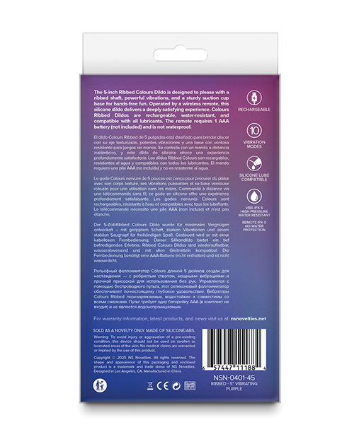 Thumbnail for Colours - Ribbed - 5&quot; Vibrating Dildo - Purple