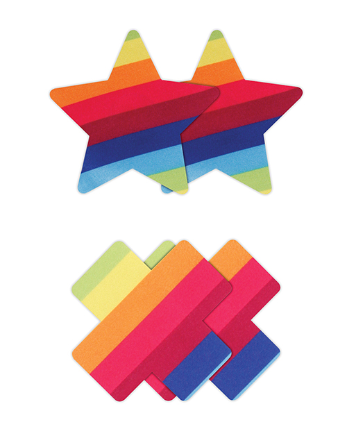 Thumbnail for Pretty Pasties Pride Cross &amp; Star Rainbow - 2 Pair
