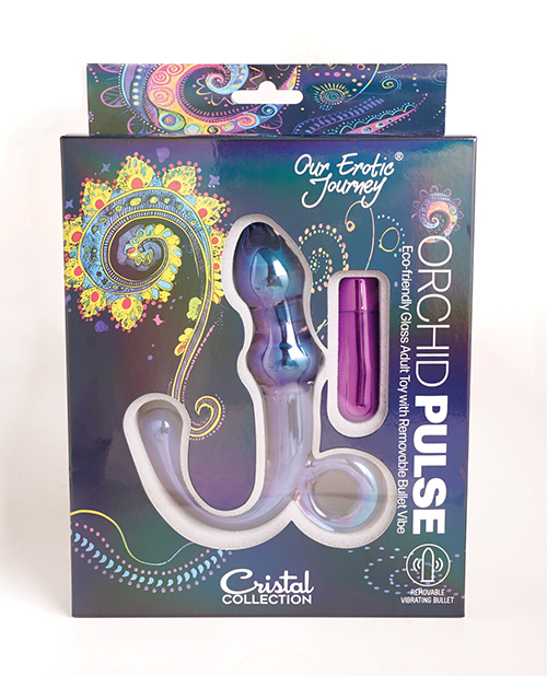 Thumbnail for Cristal Orchid Pulse Glass Dildo w/Removable Bullet Vibe - Purple