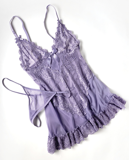 Thumbnail for Valentine Lace Babydoll w/Bows &amp; G-String - Purple 3X/4X