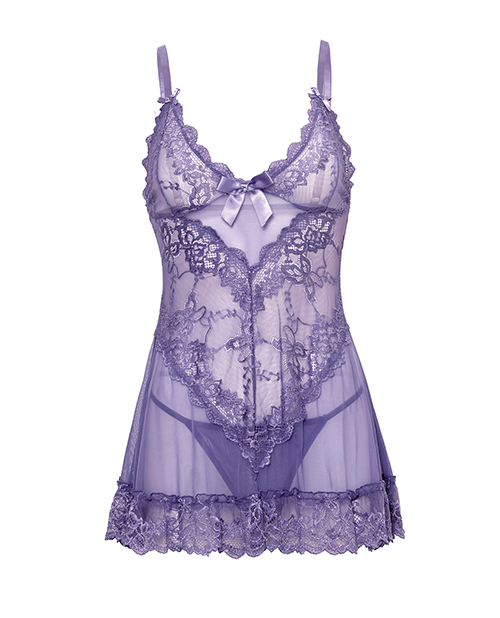 Thumbnail for Valentine Lace Babydoll w/Bows &amp; G-String - Purple SM