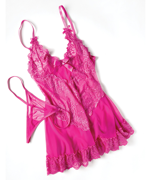 Thumbnail for Valentine Lace Babydoll w/Bows &amp; G-String - Rose 1X/2X