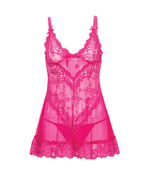 Thumbnail for Valentine Lace Babydoll w/Bows &amp; G-String - Rose LG