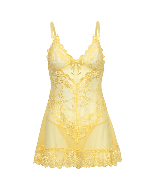 Thumbnail for Valentine Lacey Babydoll w/G-String - Pale Banana 1X/2X