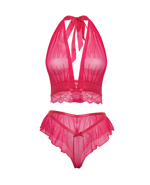 Thumbnail for Maylah Mesh &amp; Lace Halter 2 pc Set - Pink S/M