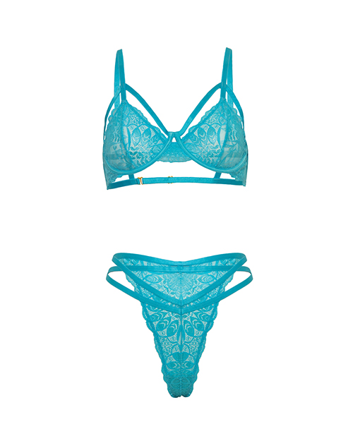 Thumbnail for Raya Lace Underwire Bra w/Panty 2 pc Set - Beach Blue S/M