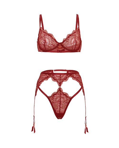 Thumbnail for Arielle Lace Unlined Underwire 2 pc Set w/Ring Detail - Burgundy S/M