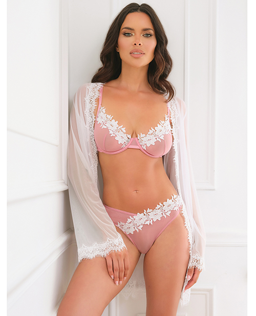 Thumbnail for Glinda Mesh 2 pc Set w/Floral Embroidered Details - Pink &amp; White MD
