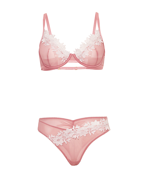 Thumbnail for Glinda Mesh 2 pc Set w/Floral Embroidered Details - Pink &amp; White SM