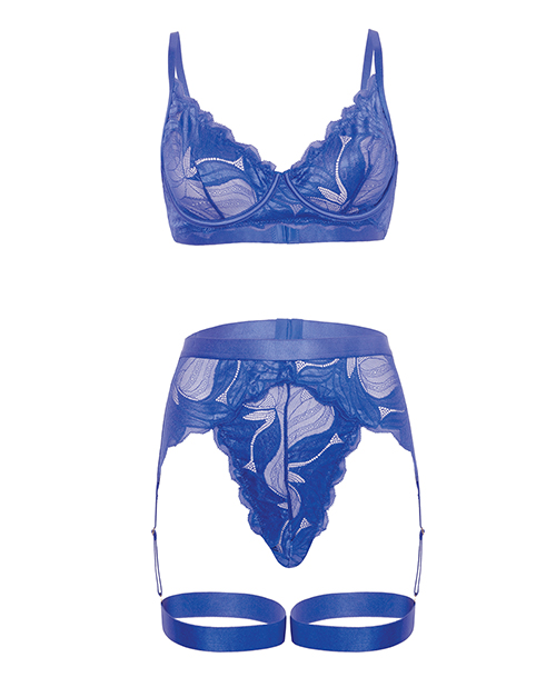 Thumbnail for Delphi Lace 2 pc Set w/Attached Garter - Cobalt Blue MD