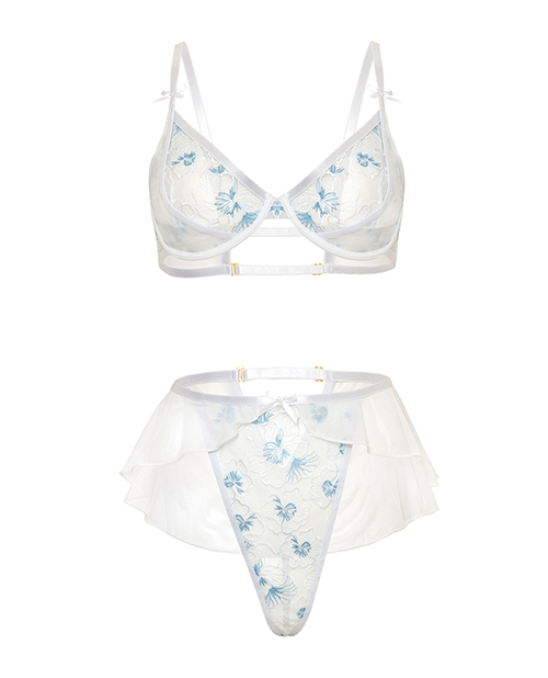 Thumbnail for Elena Floral Embroidered 2 pc Set w/Skirted Bottom - White SM