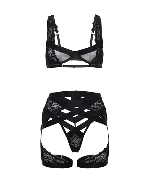 Thumbnail for Thalia Mesh &amp; Lace Underwire 3 pc Set - Black LG