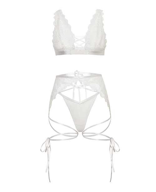 Thumbnail for Naya Lace 3 pc Set w/Strap Details - White L/XL