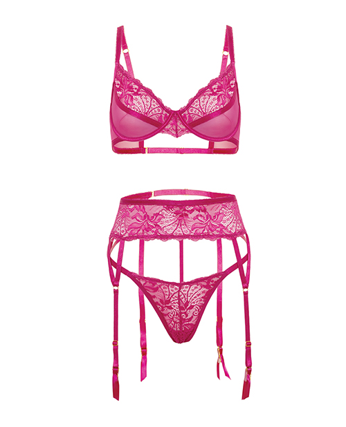 Thumbnail for Julia Lace &amp; Mesh 3 pc Set w/G-String - Rose S/M