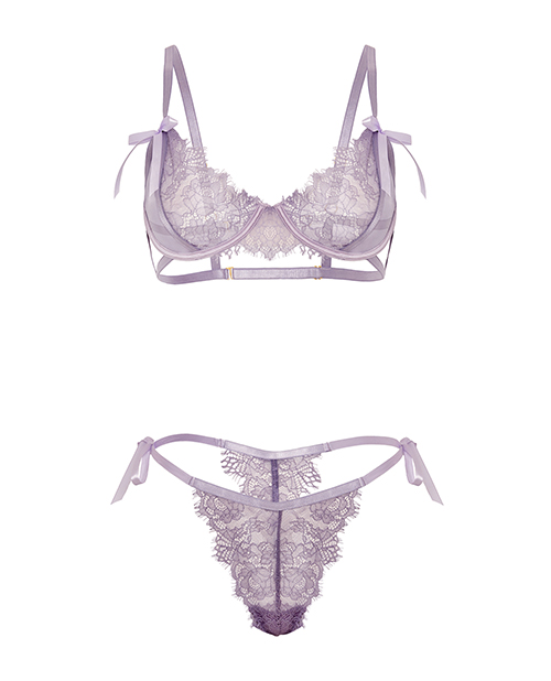Thumbnail for Dahlyia Lace 2 pc Set w/Decorative Ties - Purple S/M