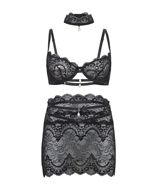 Thumbnail for Perla Lace 3 pc Set w/Pearl Details - Black S/M