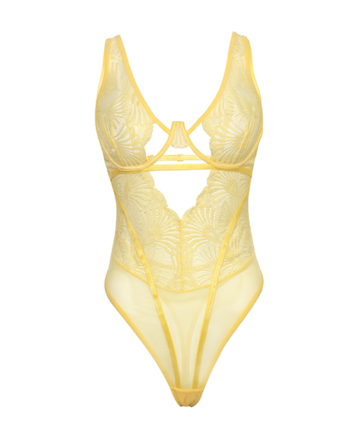Thumbnail for Tiana Scallop Lace &amp; Mesh Underwire Teddy - Pale Banana S/M