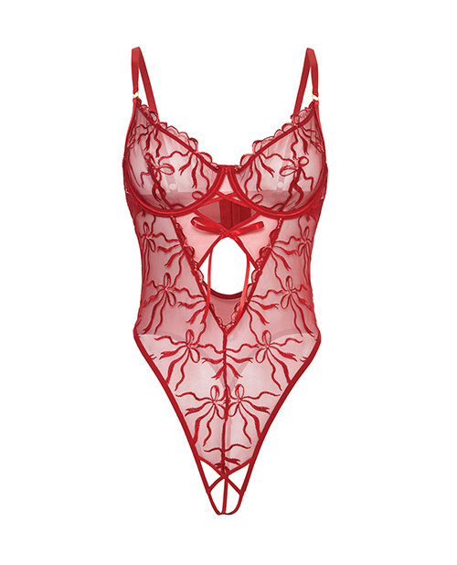 Thumbnail for Mariah Embroidered Mesh Underwire Teddy - Burgundy 2X