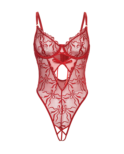 Thumbnail for Mariah Embroidered Mesh Underwire Teddy - Burgundy LG