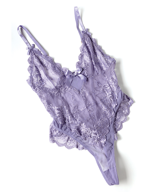 Thumbnail for Valentine Lace Teddy w/Bow Details - Purple 1X/2X