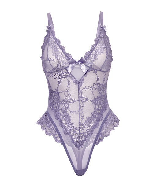 Thumbnail for Valentine Lace Teddy w/Bow Details - Purple SM