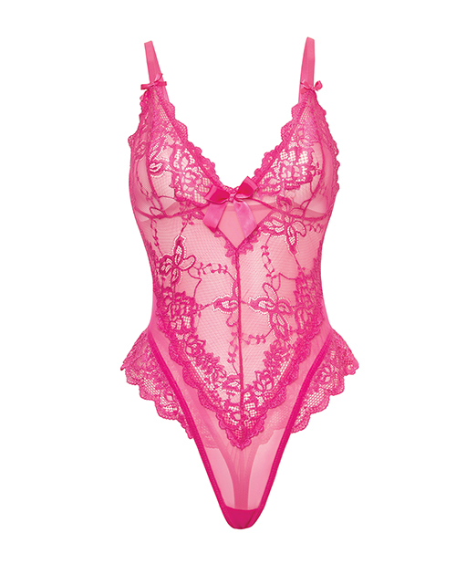 Thumbnail for Valentine Lace Teddy w/Bow Details - Rose 3X/4X