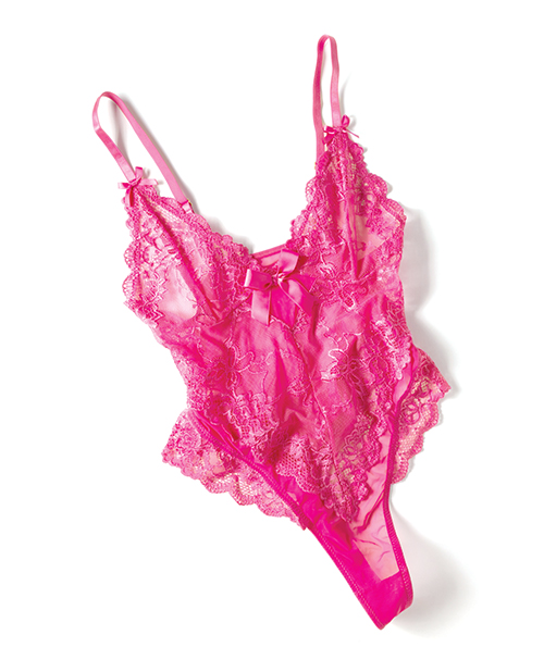 Thumbnail for Valentine Lace Teddy w/Bow Details - Rose 3X/4X