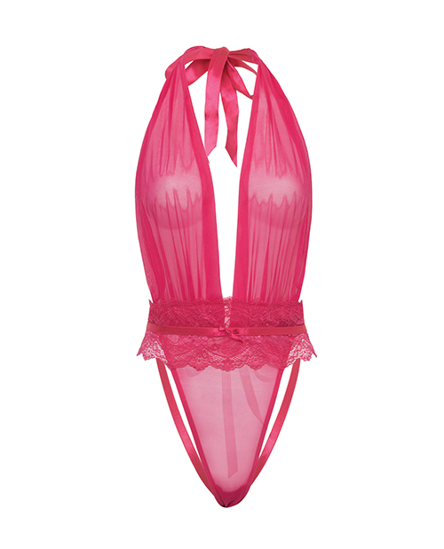 Thumbnail for Maylah Mesh & Lace Halter Teddy - Pink S/M