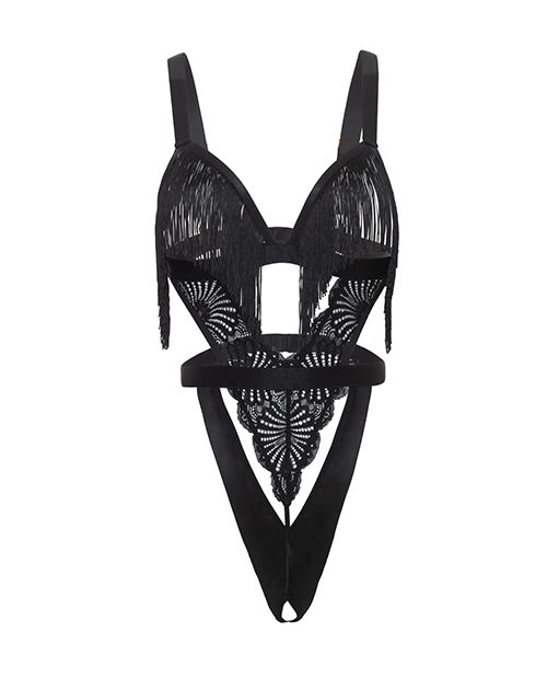 Thumbnail for Annika Open Cup Teddy w/Fringe Detail - Black L/XL