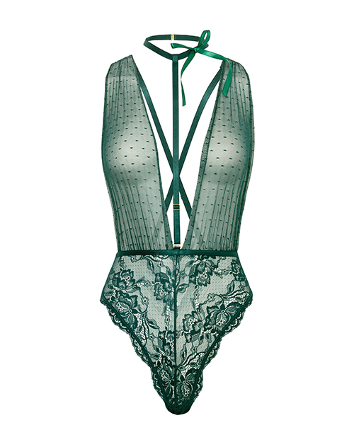 Thumbnail for Lucy Lace &amp; Mesh Teddy w/Removable Harness - Green L/XL