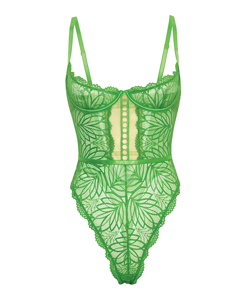 Thumbnail for Raine Underwire Shelf Cup Lace Teddy w/Decorative Trim Insert - Green 1X/2X