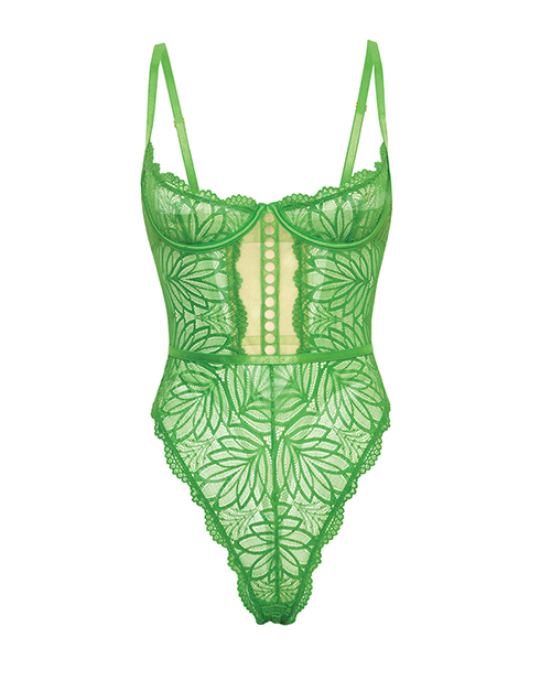 Thumbnail for Raine Underwire Shelf Cup Lace Teddy w/Decorative Trim Insert - Green S/M