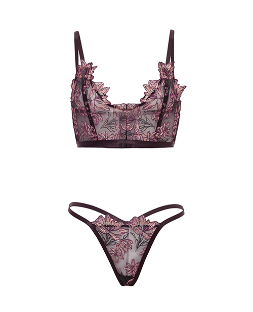 Thumbnail for Adela Embroidered Boned Bustier w/G-String 2 pc Set - Black/Pink MD