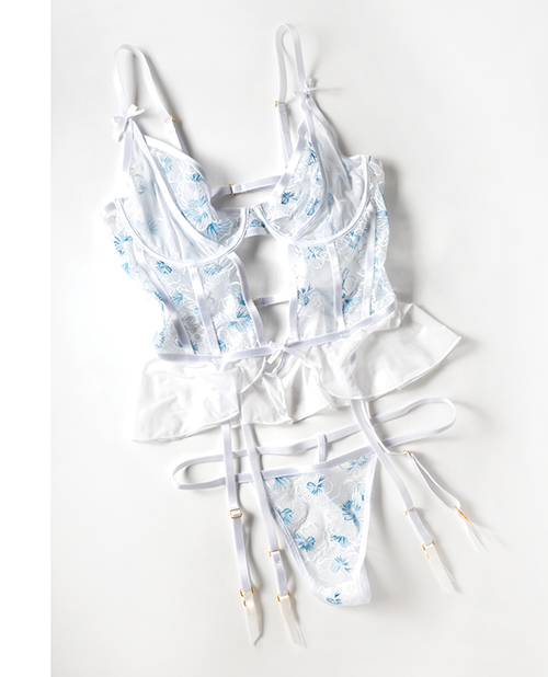 Thumbnail for Elena Floral Embroidered Bustier w/Ruffles &amp; Matching Panty - White 2X