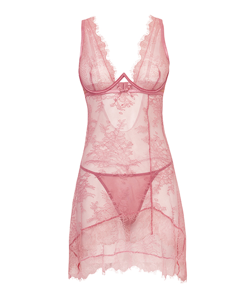 Thumbnail for Beatriz Lace Babydoll w/Matching Panty - Pink LG