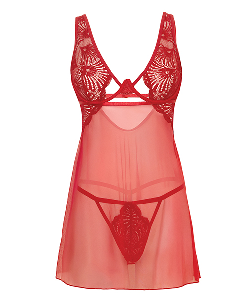Thumbnail for Tiana Lace Babydoll w/Side Slits &amp; Strap Details - Red S/M