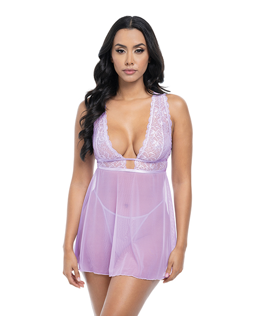 Stassi Lace &amp; Mesh Babydoll w/G-String 2 pc Set - Lavender S/M