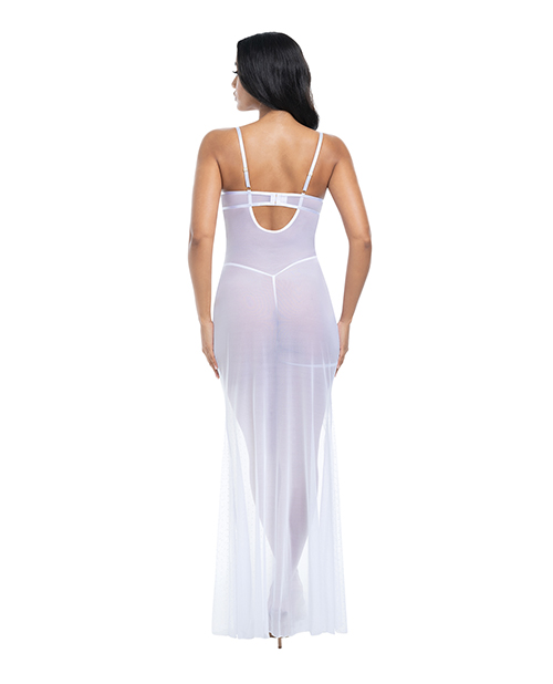 Thumbnail for Livia Dot Mesh &amp; Lace Underwire Gown &amp; Garter 2 pc Set - White S/M