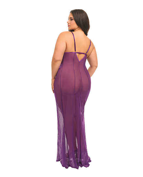 Thumbnail for Katana Mesh & Eyelash Lace Gown - Purple 1X/2X