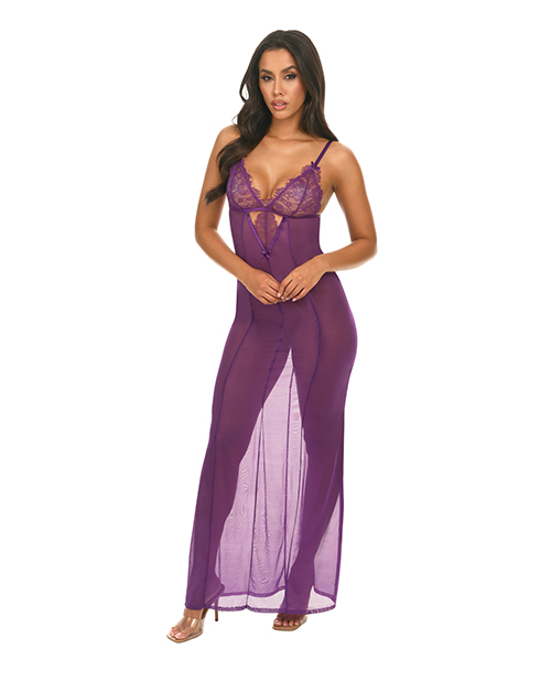 Thumbnail for Katana Mesh &amp; Eyelash Lace Gown - Purple S/M
