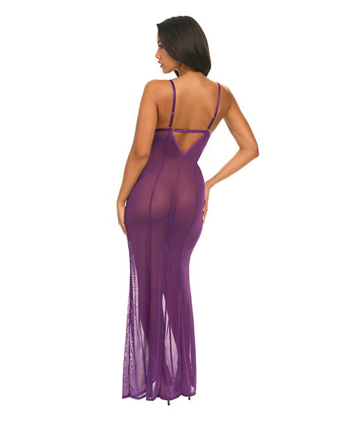Thumbnail for Katana Mesh &amp; Eyelash Lace Gown - Purple S/M