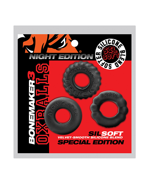 Thumbnail for Oxballs Bonemaker Boner Cock Ring Kit Pack of 3 - Special Edition Night