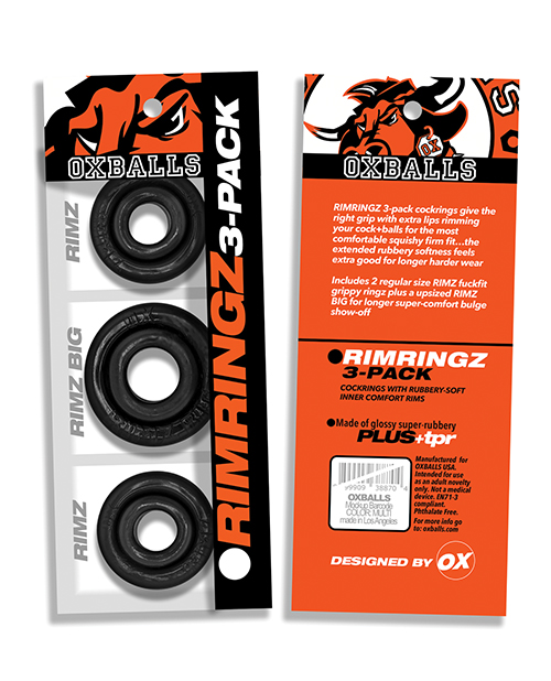 Thumbnail for Oxballs Rimringz Multi Size 3 Pack of Cock Rings - Black