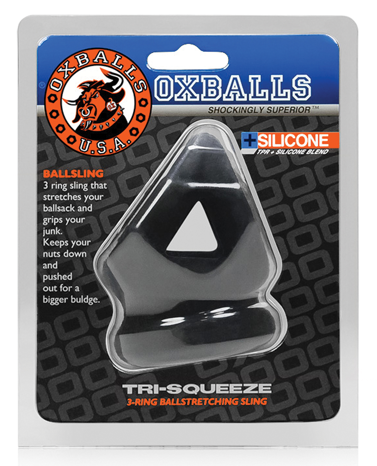Thumbnail for Oxballs Tri-Squeeze Cocksling/Ball Stretcher - Black Ice