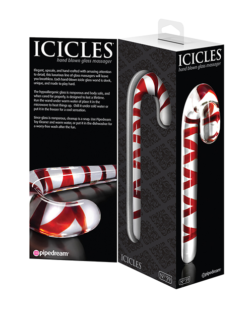 Thumbnail for Icicles No. 59 Handblown Glass Candy Cane - Clear/Red