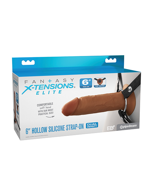 Fantasy X-tensions Elite 6&quot; Silicone Hollow Strap-on w/Harness - Brown