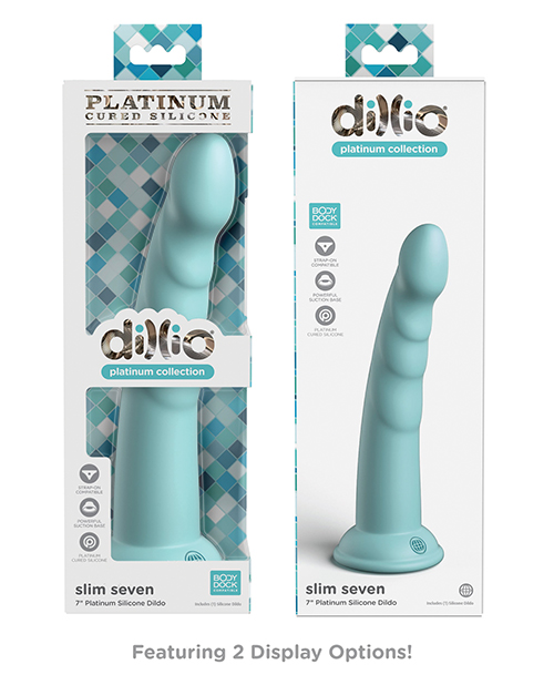 Thumbnail for Dillio Platinum 7" Slim Seven Silicone Dildo - Teal