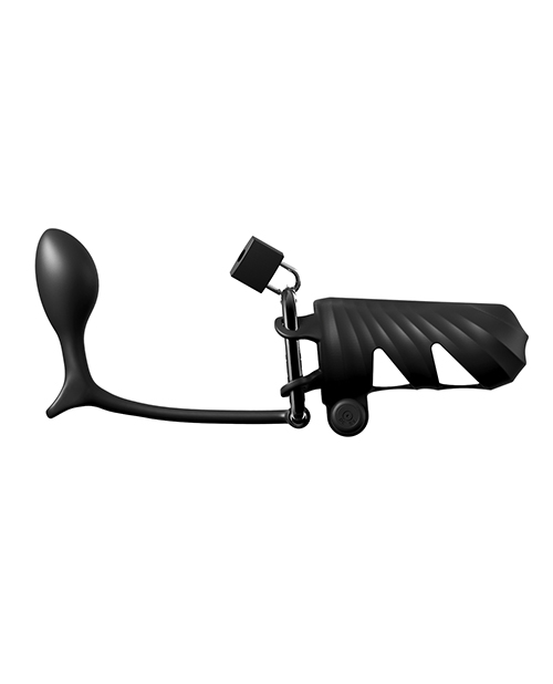 Thumbnail for Fantasy C-Ringz Remote Controlled Vibrating Cock Blocker w/Ass-Gasam Plug - Black